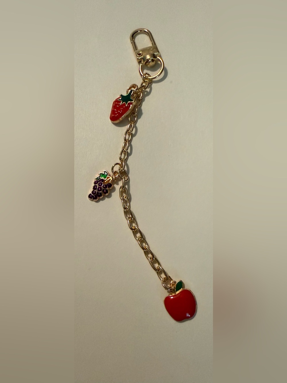 Gold-Tone Fruit Charm with Purple Grape and Red Strawberry Charms